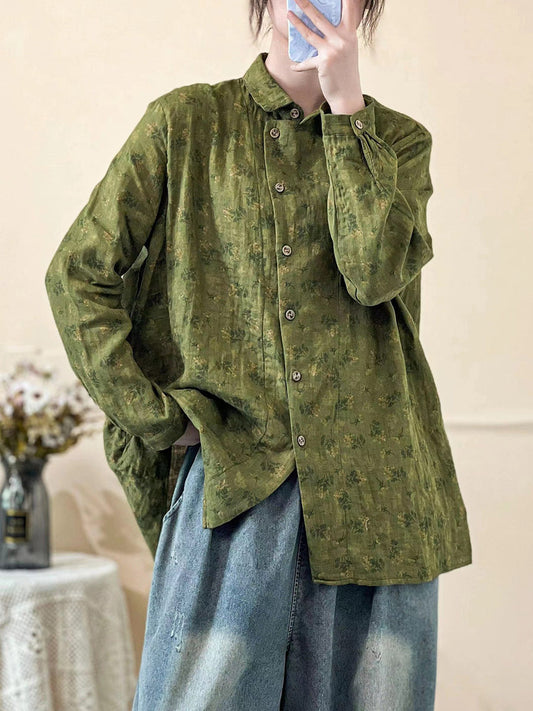 Plus Size Damen Frühling Vintage Blumenhemd mit Schrägverschluss
