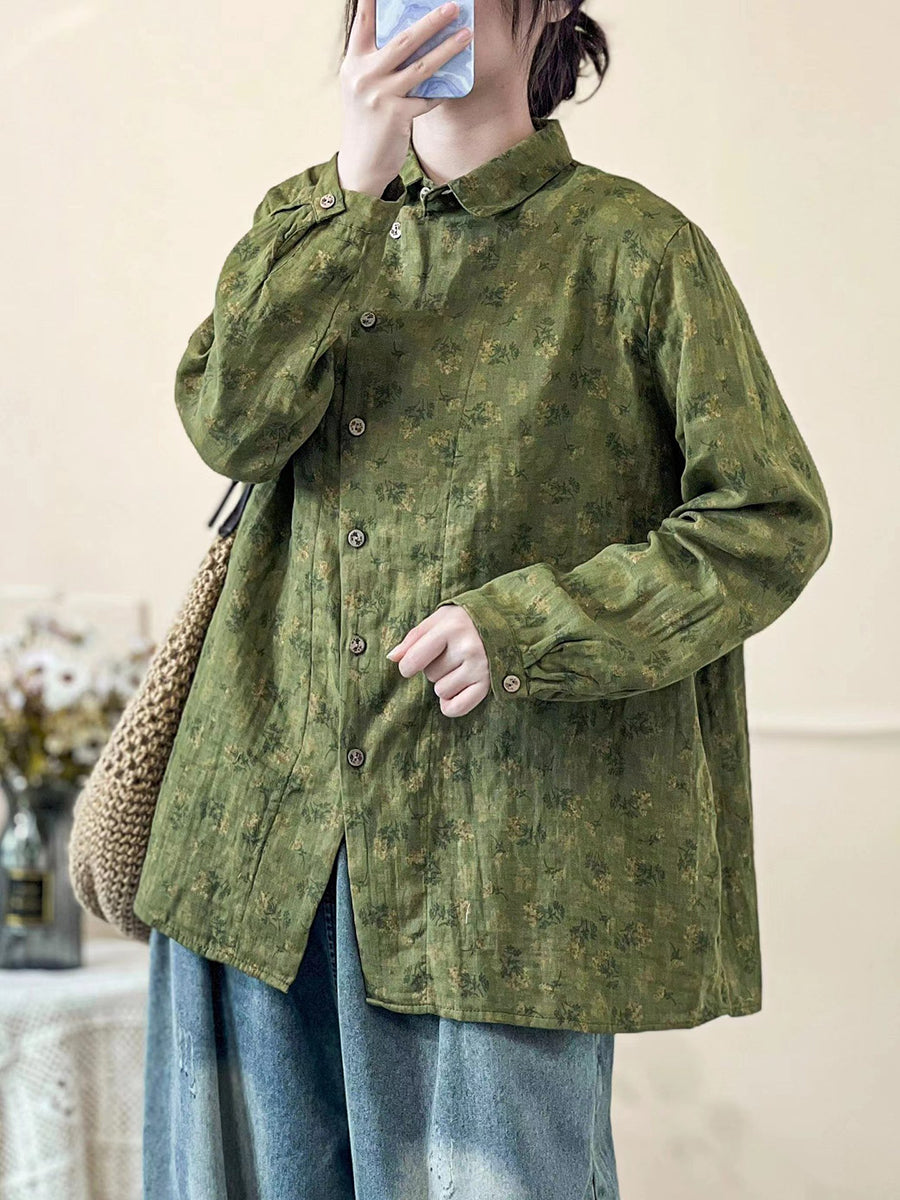 Plus Size Damen Frühling Vintage Blumenhemd mit Schrägverschluss
