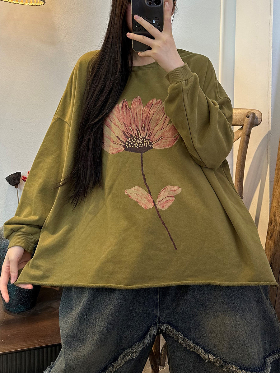 Herbstliches Hemd mit Blumenmuster und Saum für Damen in Übergröße
