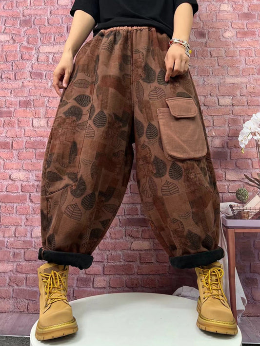 Übergröße Damen Vintage Karierte Haremshose mit Fleecefutter