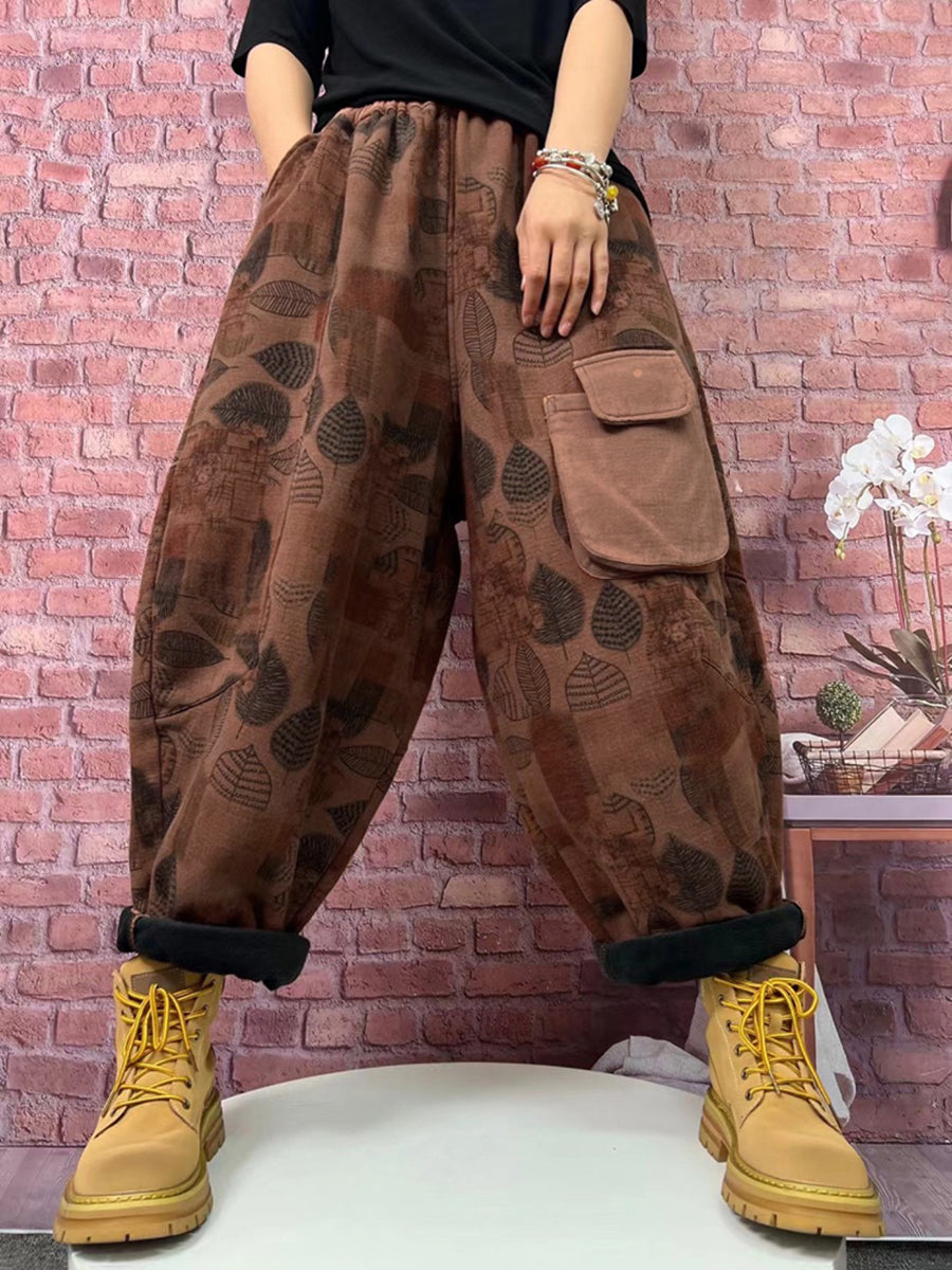 Übergröße Damen Vintage Karierte Haremshose mit Fleecefutter