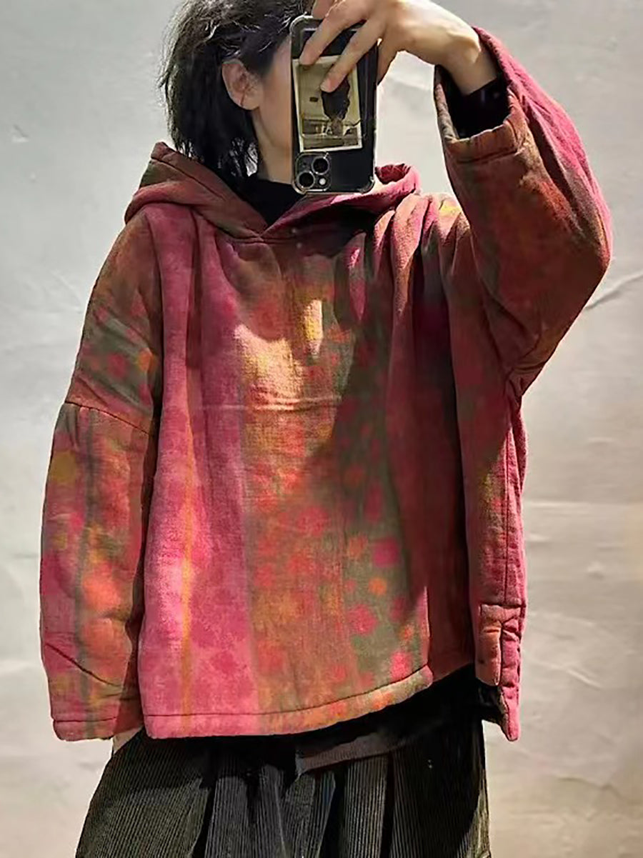 Übergröße Damen Vintage Winter Gefütterter Mantel mit Kapuze