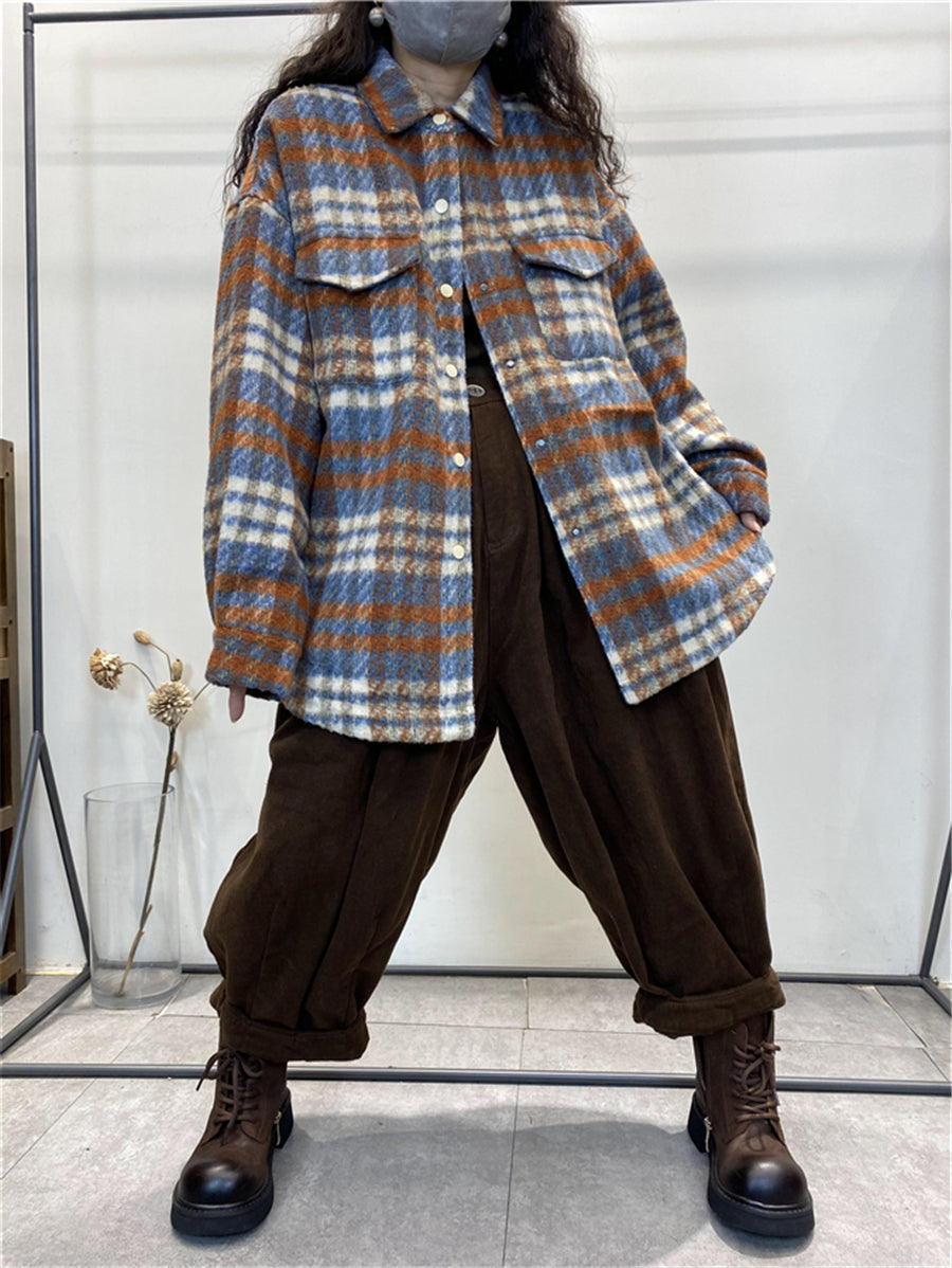 Übergröße Damen Vintage Karierte Winterhemdjacke