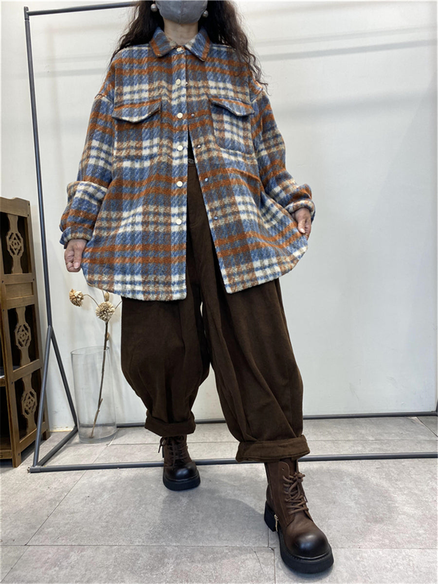 Übergröße Damen Vintage Karierte Winterhemdjacke