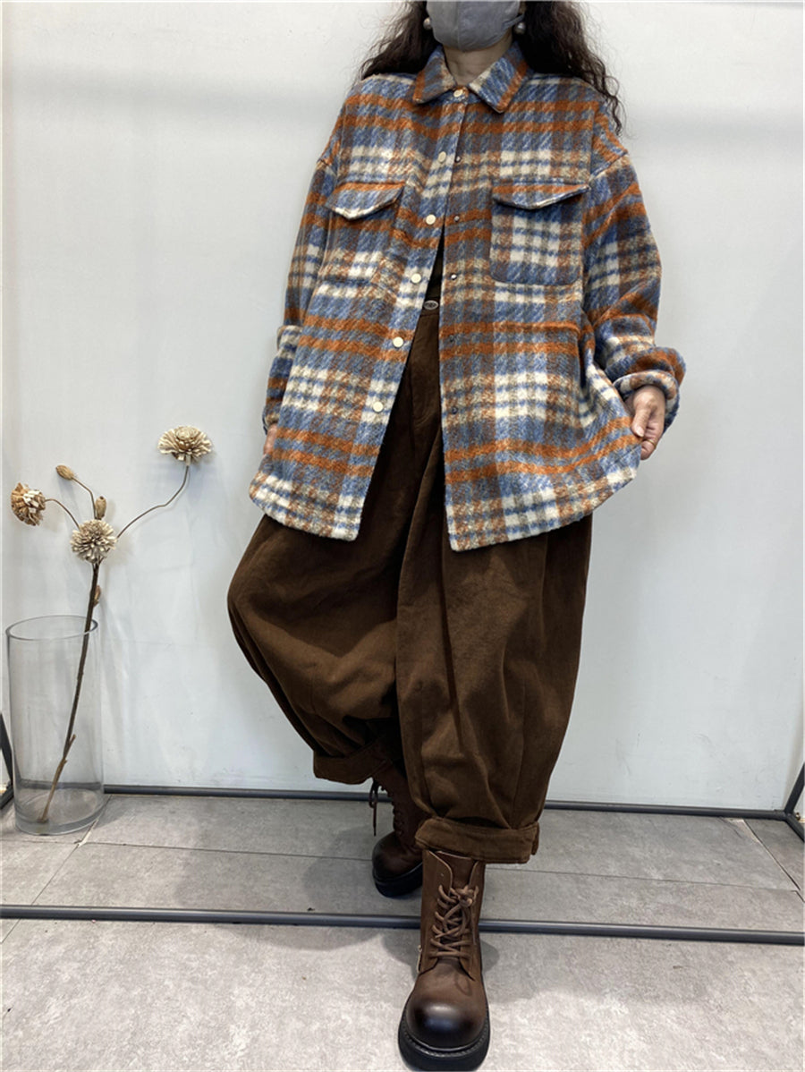 Übergröße Damen Vintage Karierte Winterhemdjacke