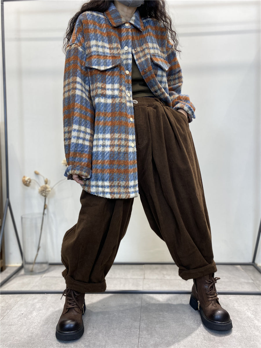 Übergröße Damen Vintage Karierte Winterhemdjacke