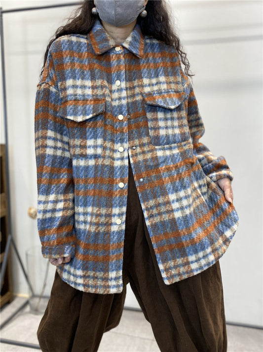 Übergröße Damen Vintage Karierte Winterhemdjacke