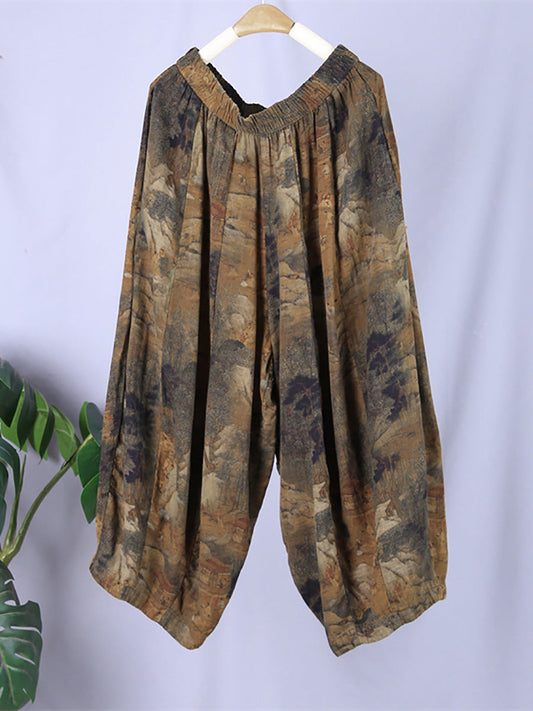 Übergröße Damen Vintage Frühlingsdruck Haremshose