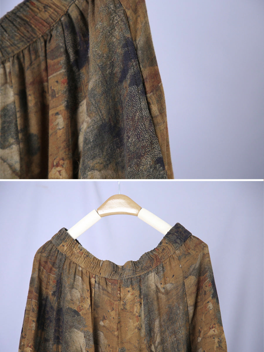 Übergröße Damen Vintage Frühlingsdruck Haremshose