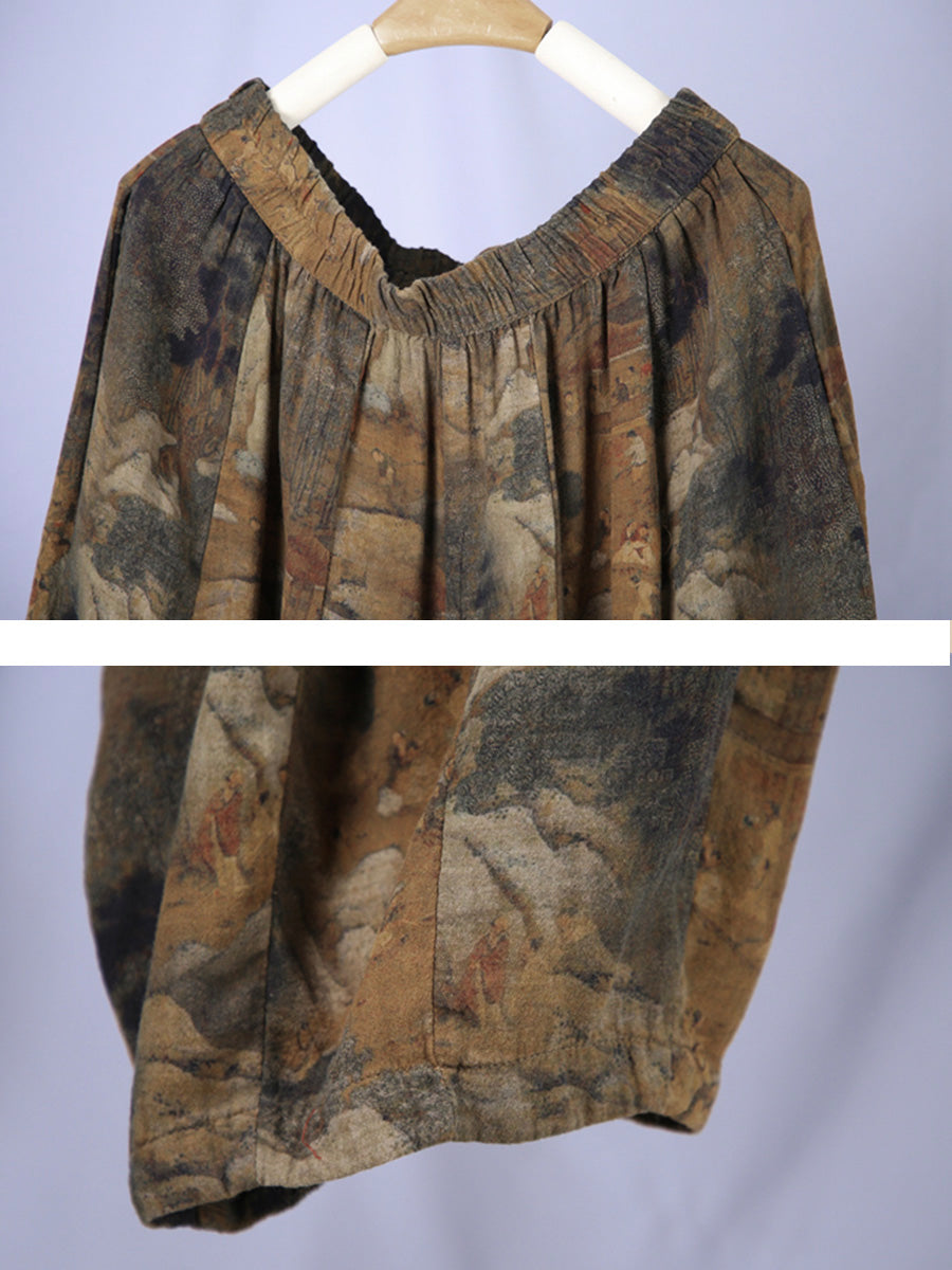 Übergröße Damen Vintage Frühlingsdruck Haremshose