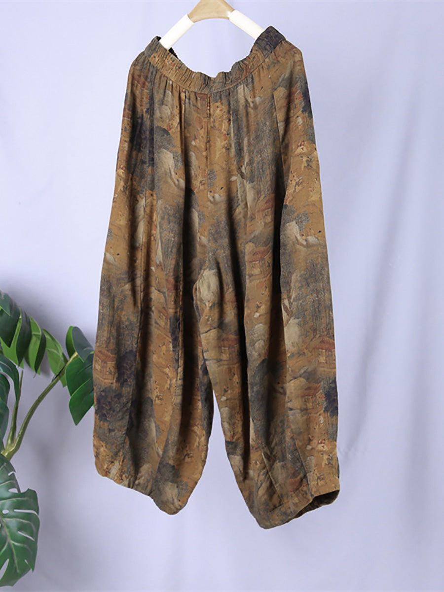 Übergröße Damen Vintage Frühlingsdruck Haremshose