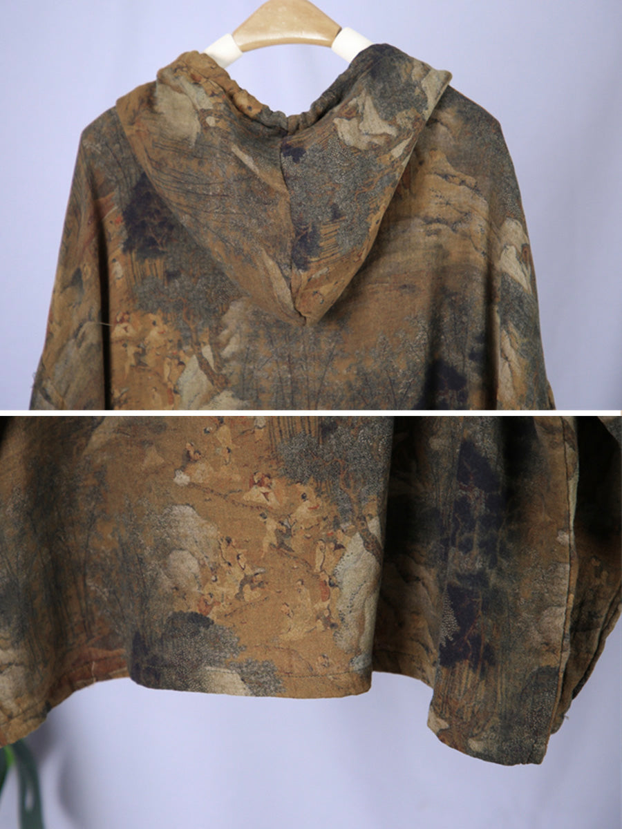 Übergröße Damen Vintage Print Frühlings-Kapuzenpullover