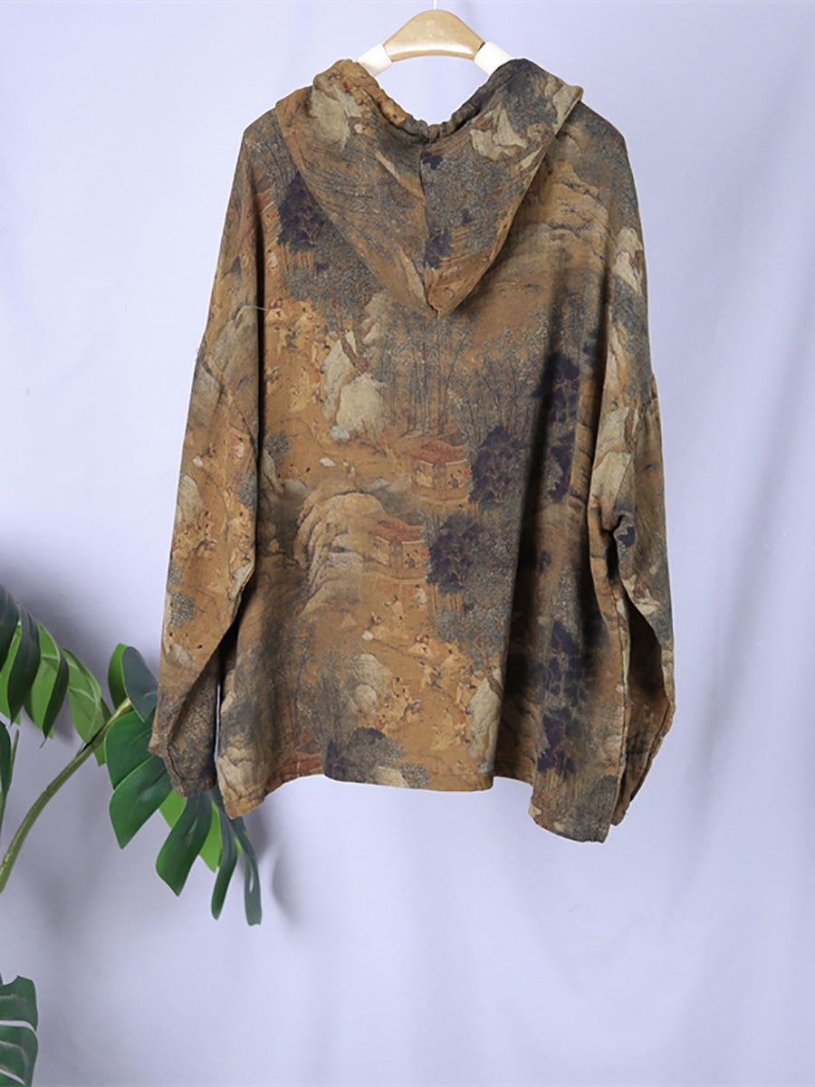 Übergröße Damen Vintage Print Frühlings-Kapuzenpullover