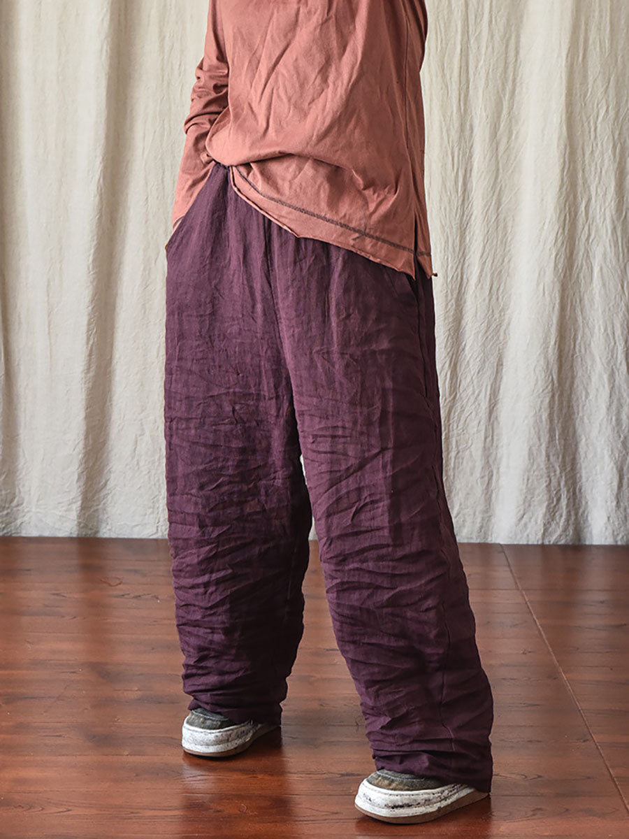 Übergröße Damen Casual Solid Loose Elastic Waist Leinenhose