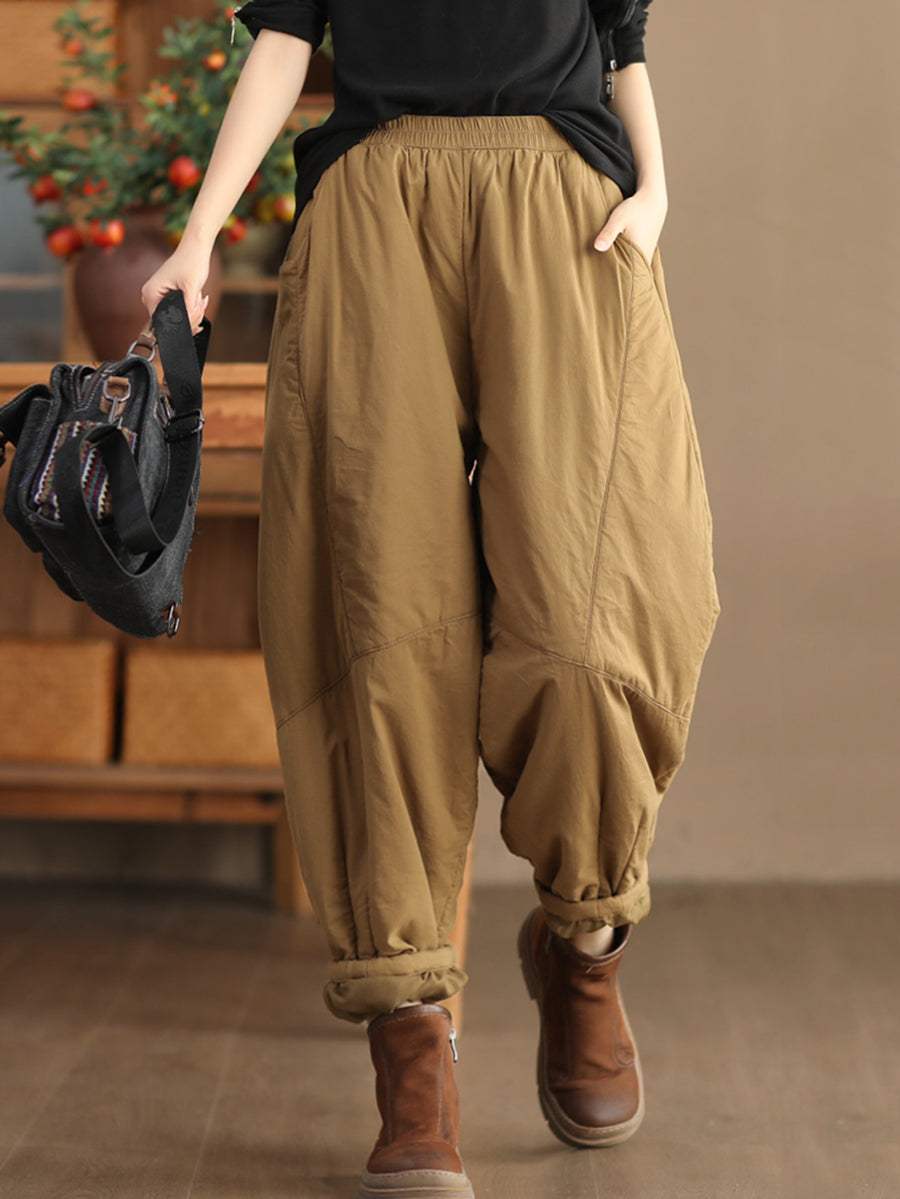 Plus Size Damen Vintage Solide Gespleißte Gepolsterte Haremshose