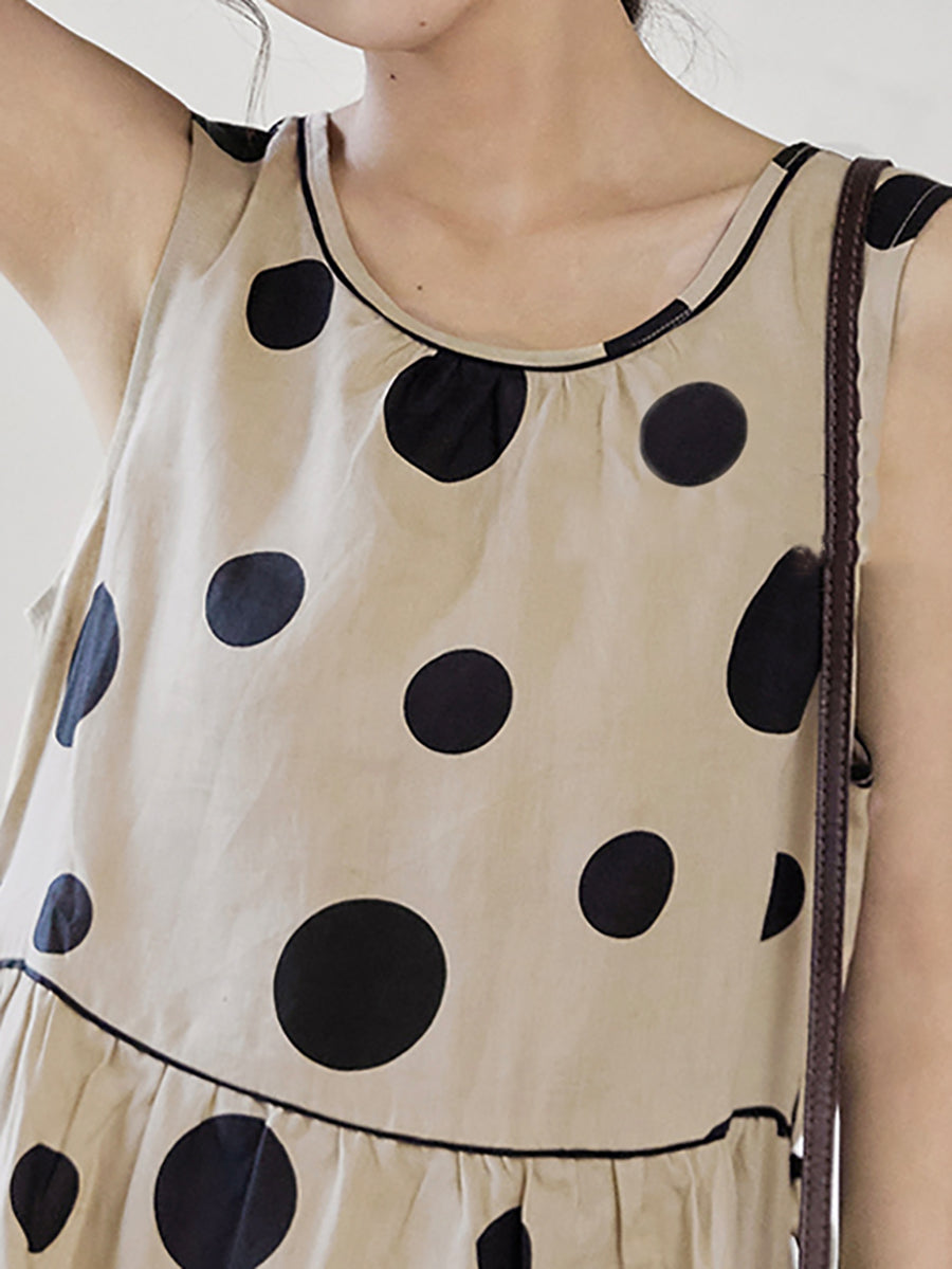 Übergröße Damen Sommer Casual Dot Kordelzug Leinen Weste Kleid