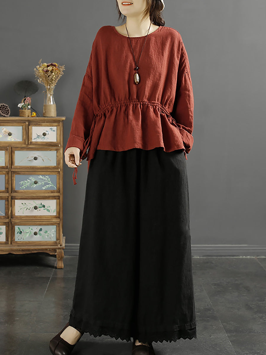 Plus Size Damen Vintage Hemd mit einfarbigen Trägern aus 100 % Leinen