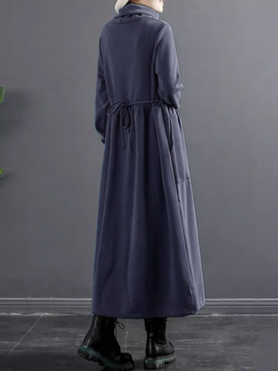 Übergröße Damen Reine Farbe Rollkragen Drapiertes langes Kleid