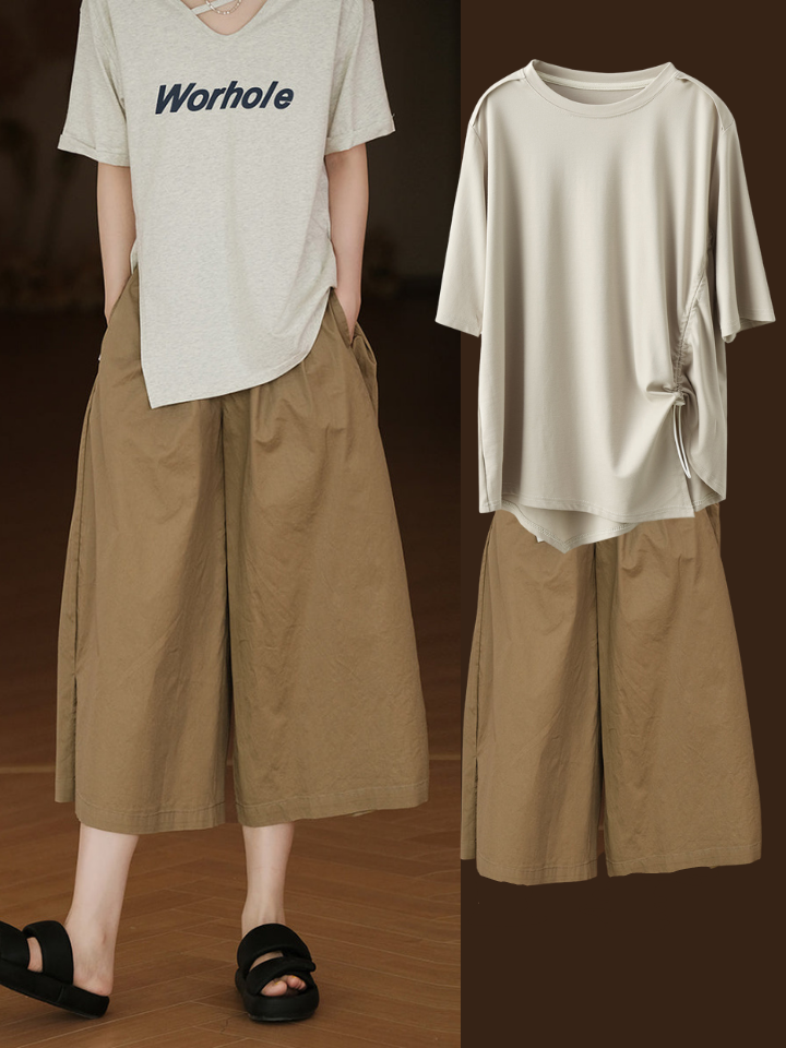 Übergröße Damen Sommer Casual Solid Pocket Weites Bein Baumwollhose