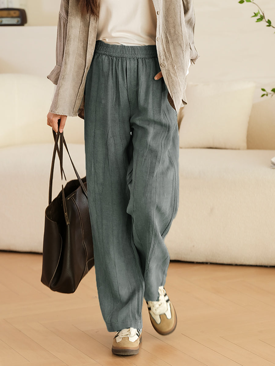 Plus Size Damen Vintage Frühling Weite Hose aus Leinen-Baumwolle