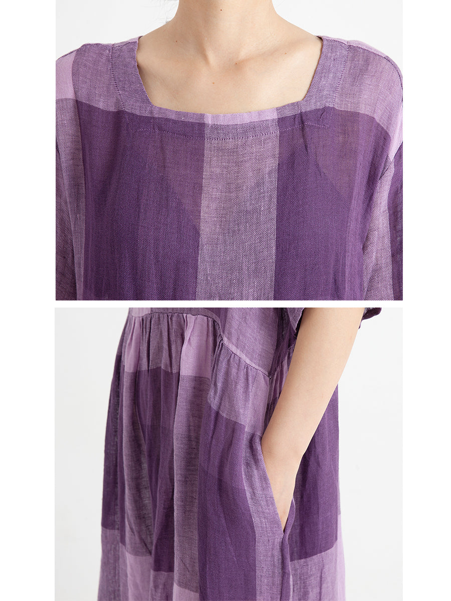 Übergröße, lässiges Sommerkleid aus Leinen mit kurzen Ärmeln und lockerer Plissee