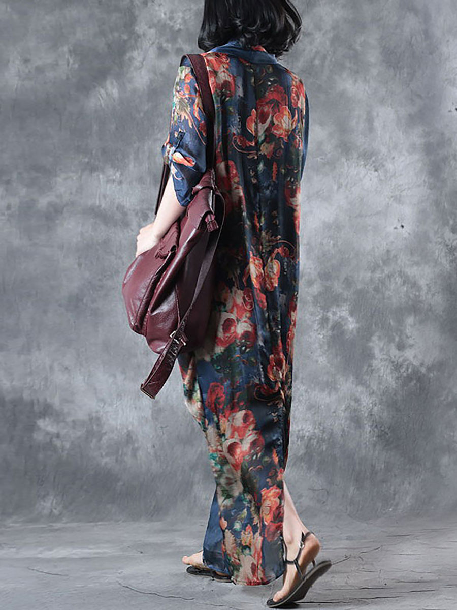 Übergröße Damen Sommer Lockeres Lässiges Kleid mit unregelmäßigem Blumenmuster