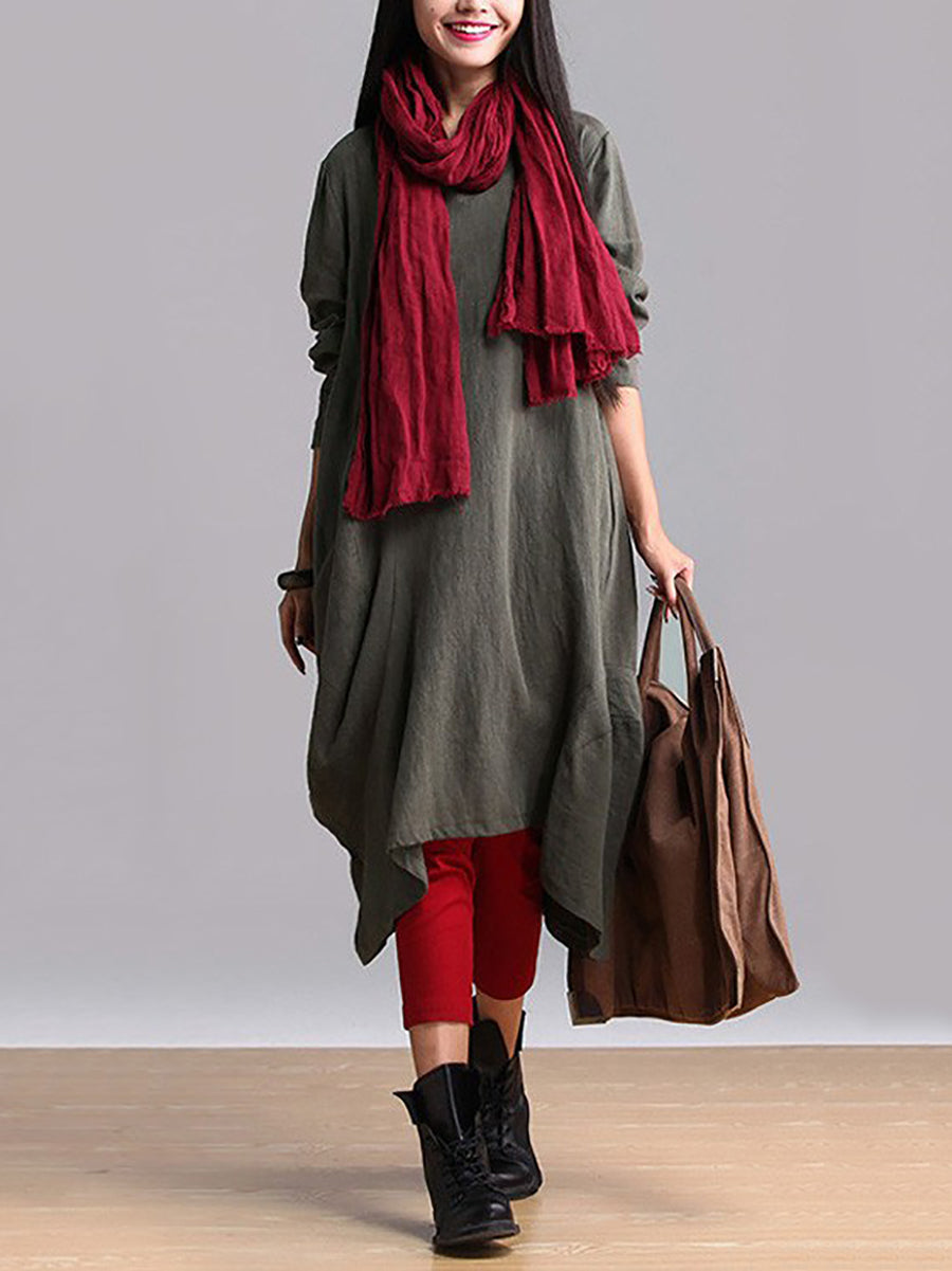 Plus Size Damen Herbst Lässiges, einfarbiges, lockeres Kleid