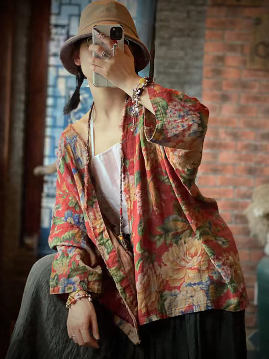 Plus Size Floral Herbst Damen Lockeres Vintage Hemd