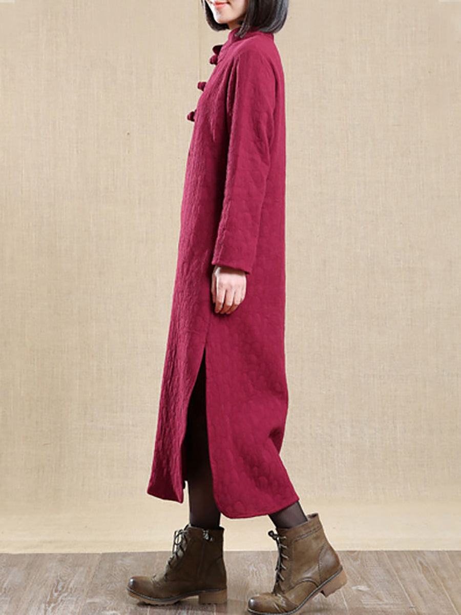 Plus Size Damen Herbst Literatur Stehkragen 100% Baumwolle Kleid