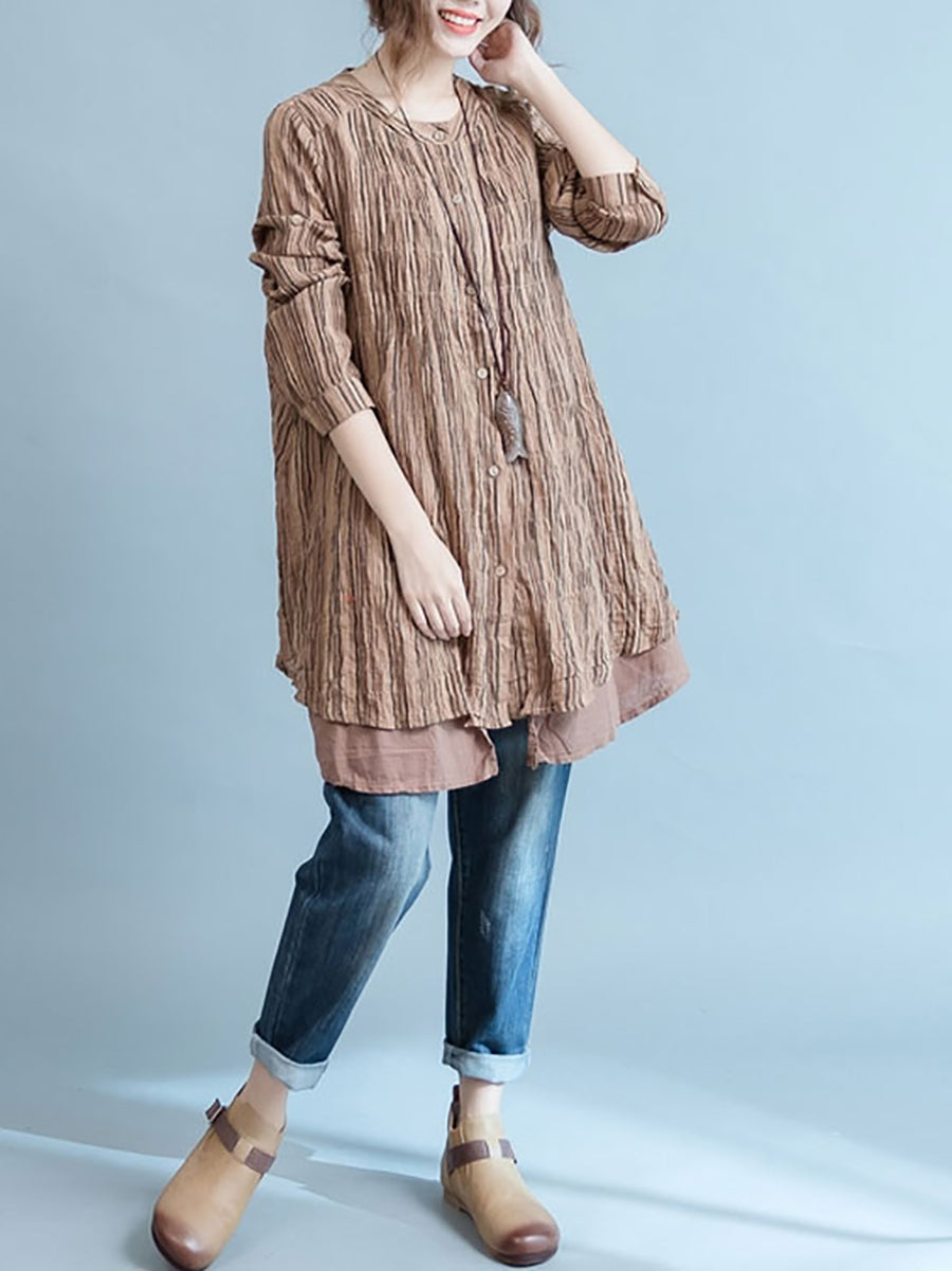 Locker gespleißtes Vintage-Cardigan-Shirt für Damen in Übergröße