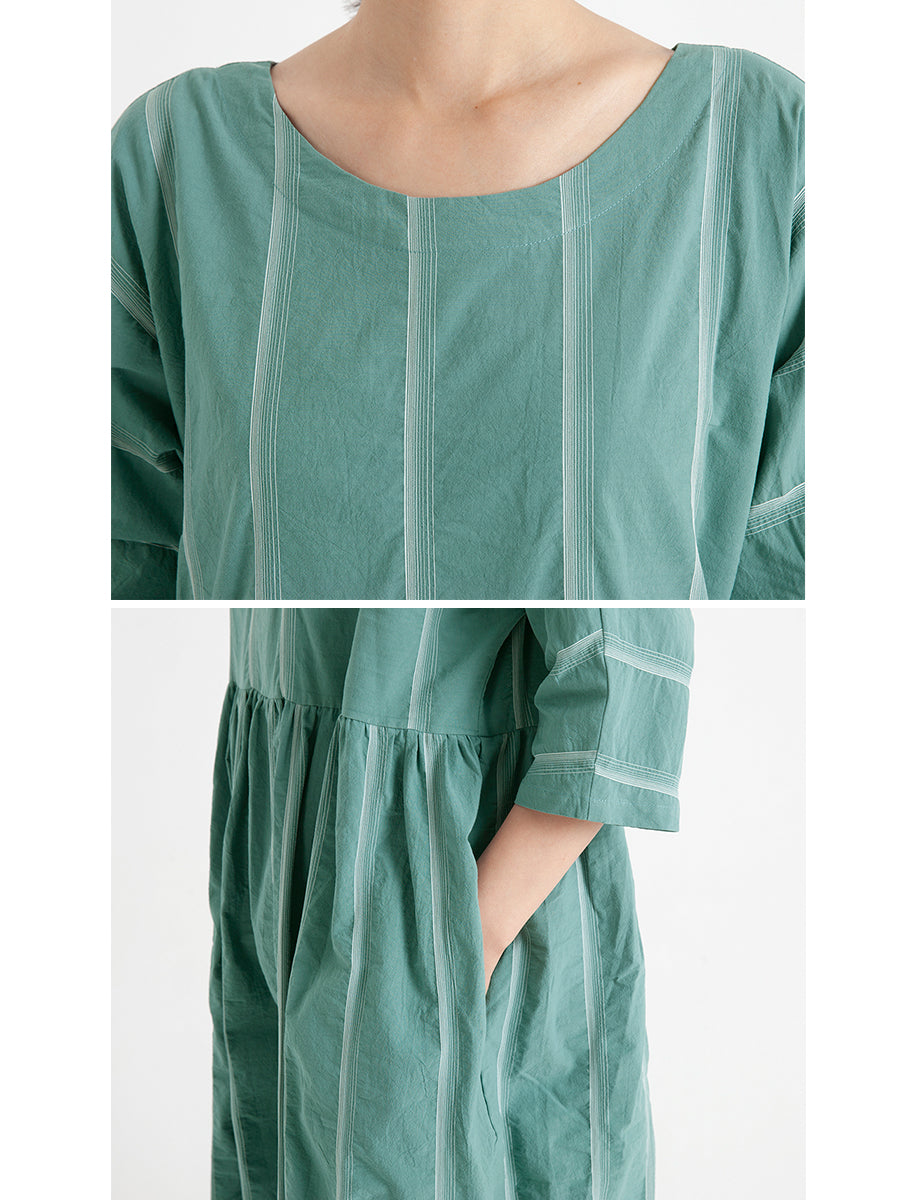 Übergröße, lässiges Sommerkleid aus Baumwolle mit halben Ärmeln und lockerem Faltenmuster