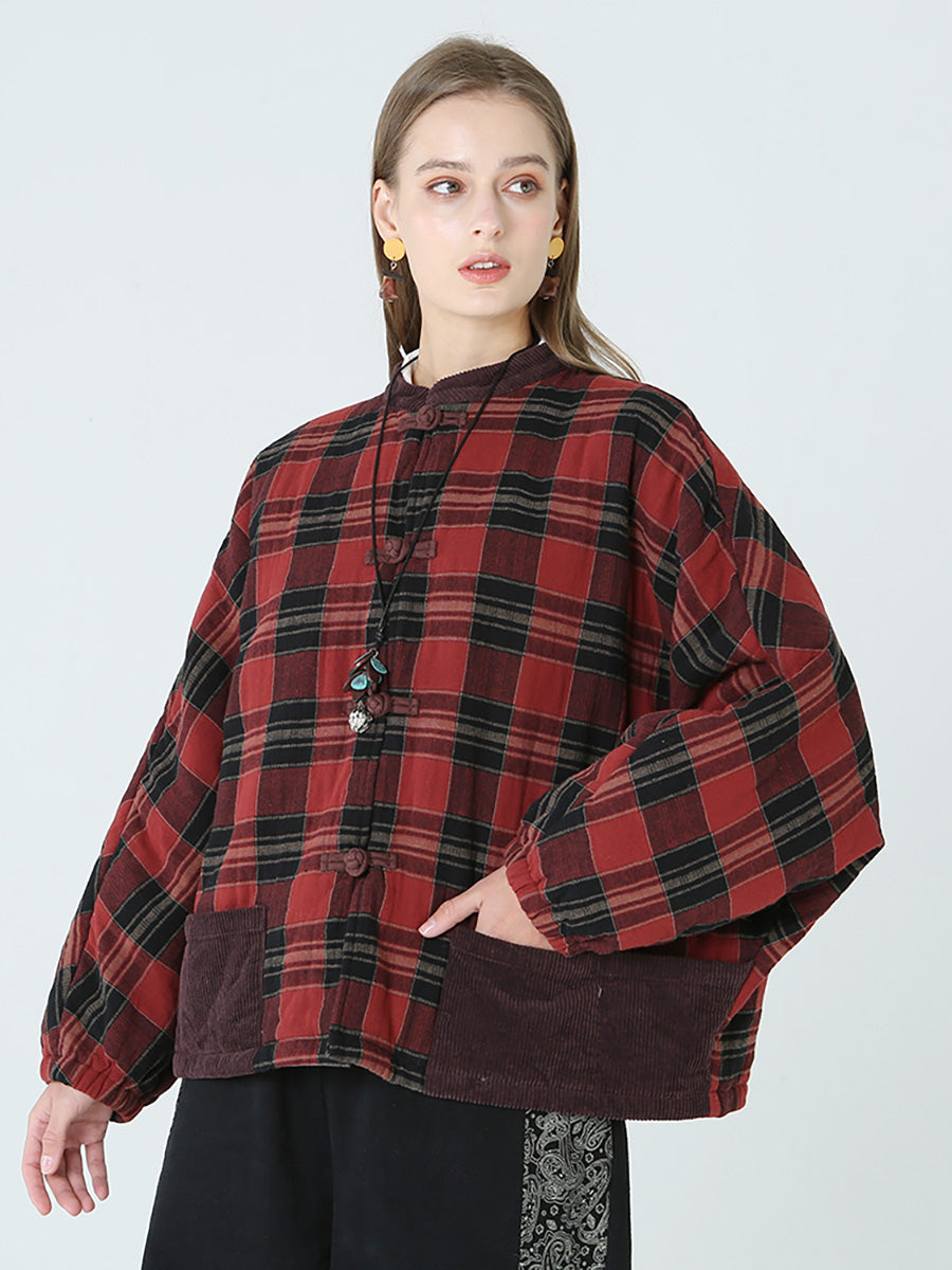 Übergröße Frühling Winter karierter Damenmantel lockerer Freizeitmantel M-2XL