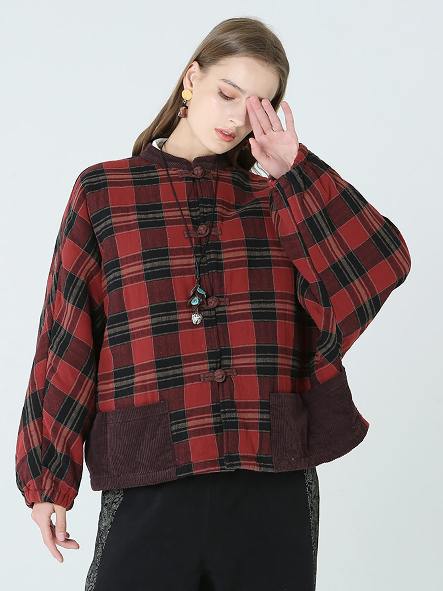 Übergröße Frühling Winter karierter Damenmantel lockerer Freizeitmantel M-2XL