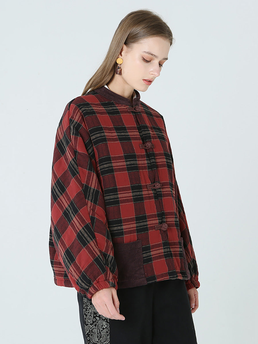 Übergröße Frühling Winter karierter Damenmantel lockerer Freizeitmantel M-2XL