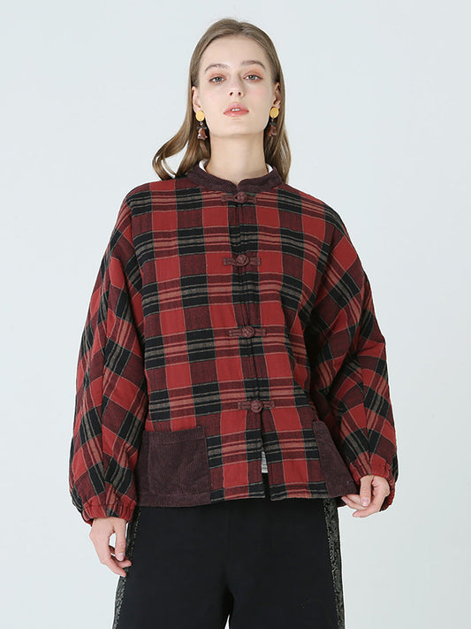 Übergröße Frühling Winter karierter Damenmantel lockerer Freizeitmantel M-2XL