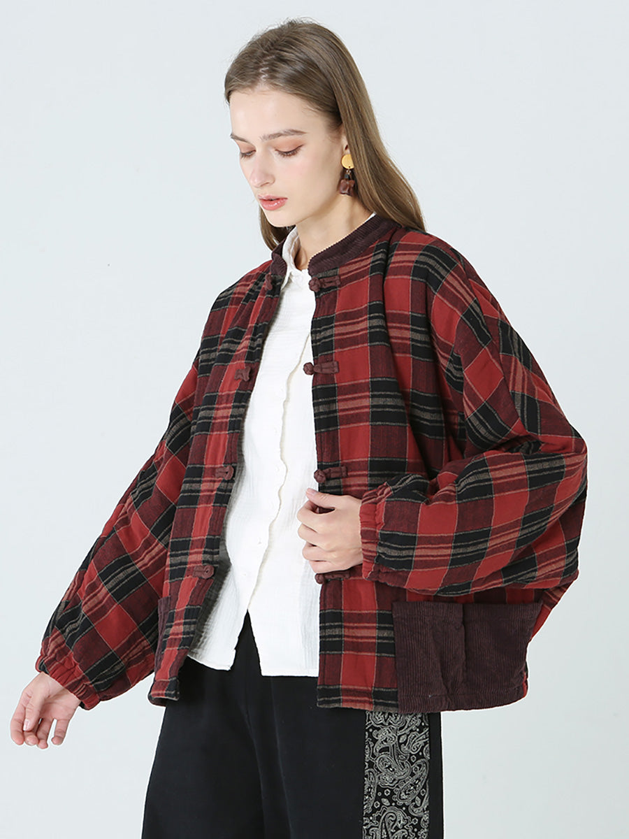 Übergröße Frühling Winter karierter Damenmantel lockerer Freizeitmantel M-2XL