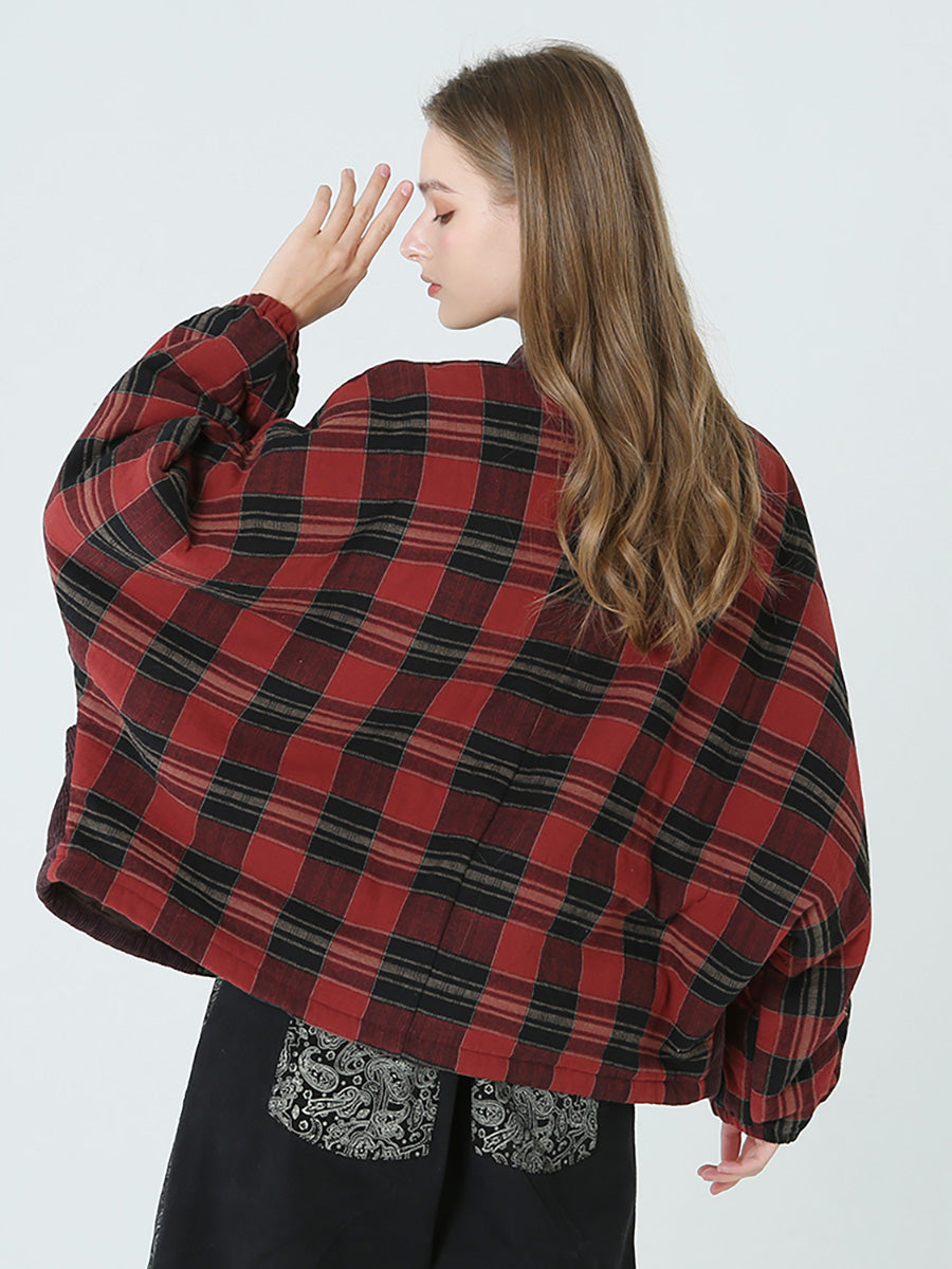 Übergröße Frühling Winter karierter Damenmantel lockerer Freizeitmantel M-2XL