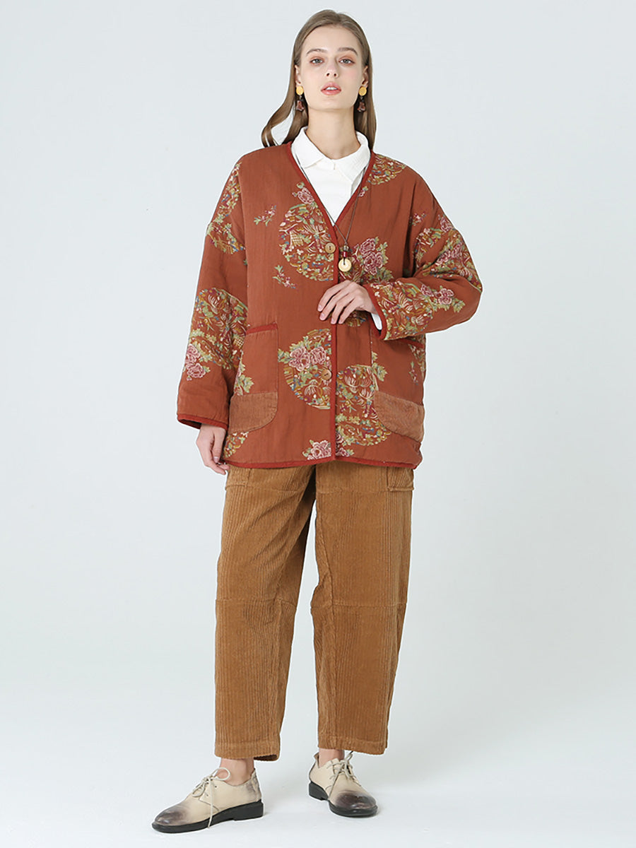 Plus Size Blumendrucke Damen Frühling Langarm Mantel