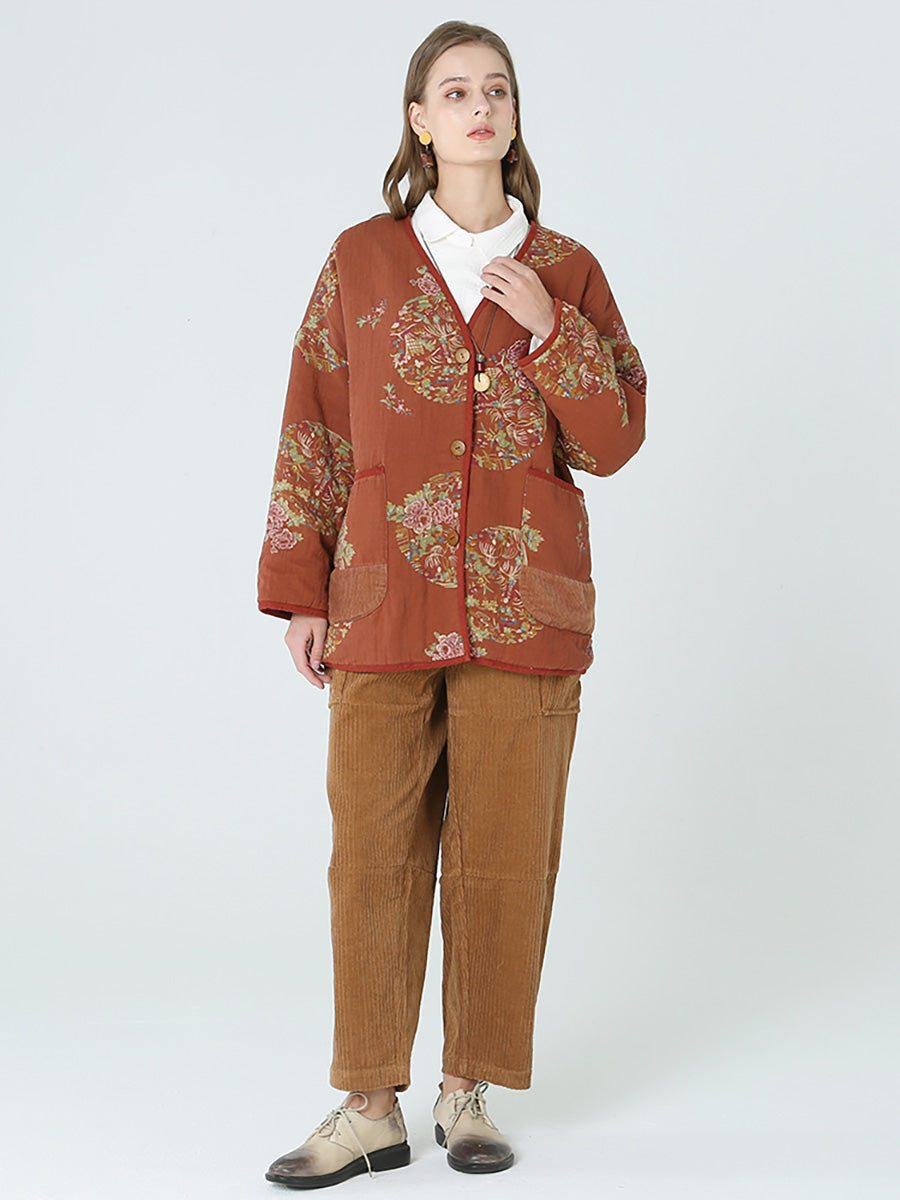 Plus Size Blumendrucke Damen Frühling Langarm Mantel