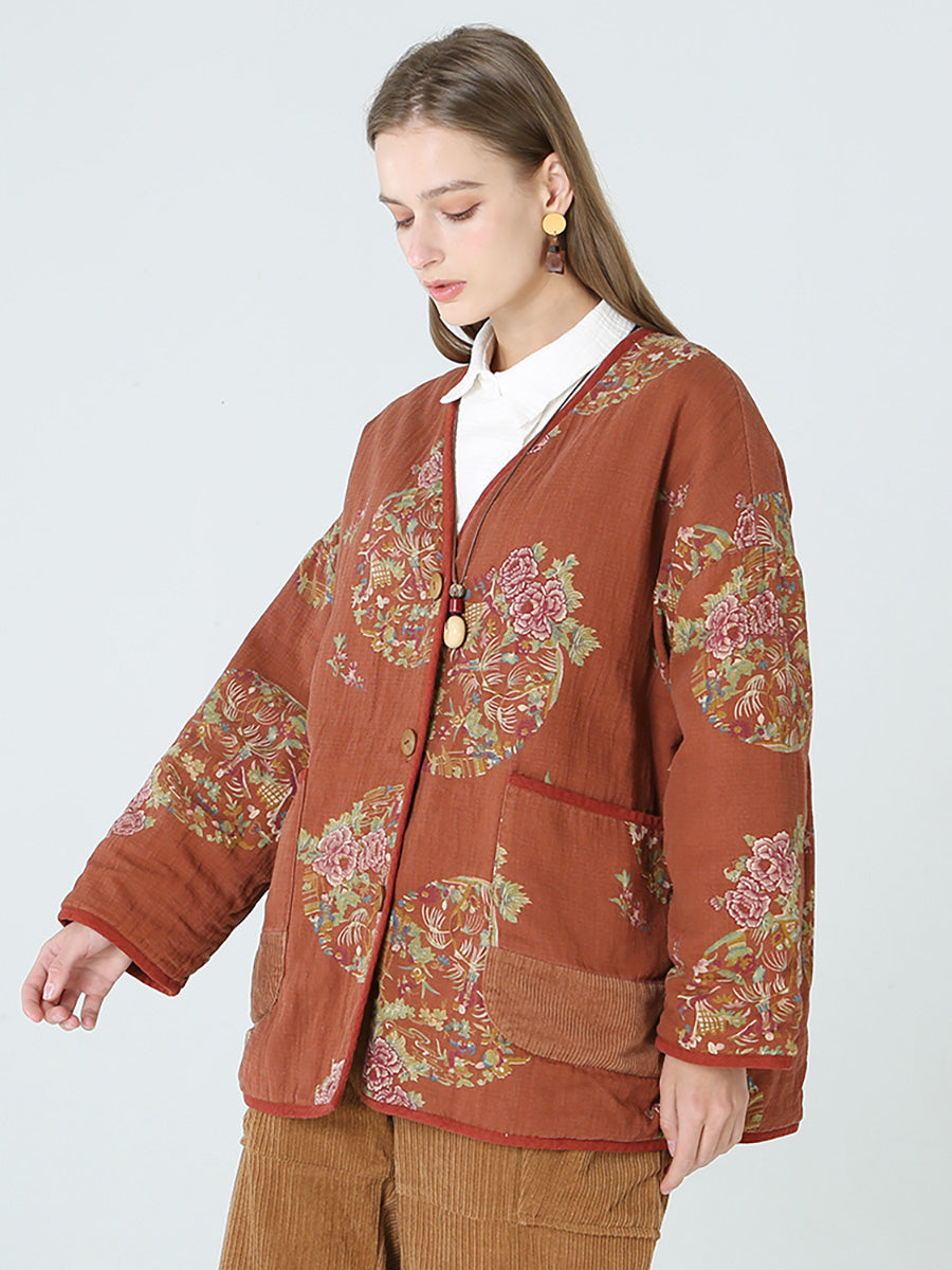 Plus Size Blumendrucke Damen Frühling Langarm Mantel