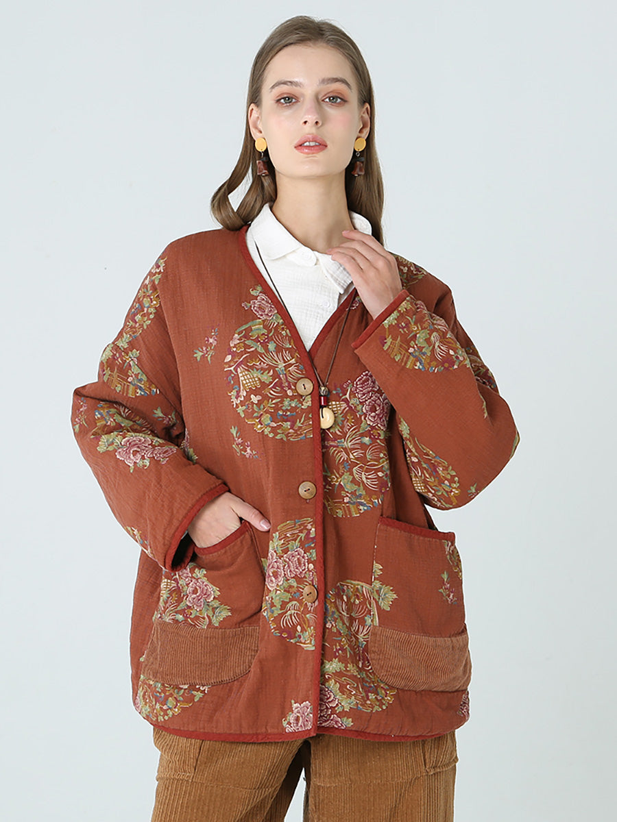 Plus Size Blumendrucke Damen Frühling Langarm Mantel