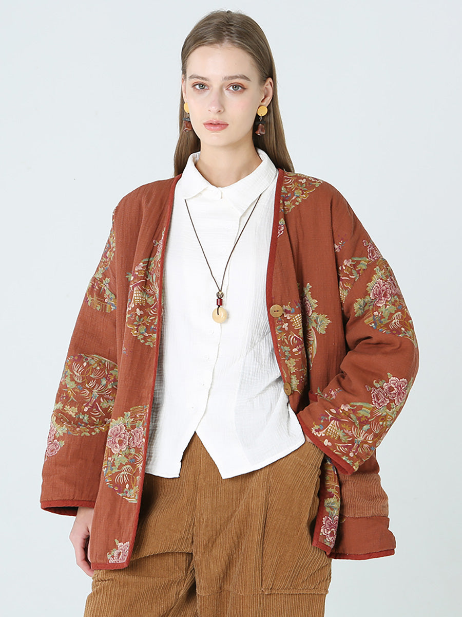 Plus Size Blumendrucke Damen Frühling Langarm Mantel