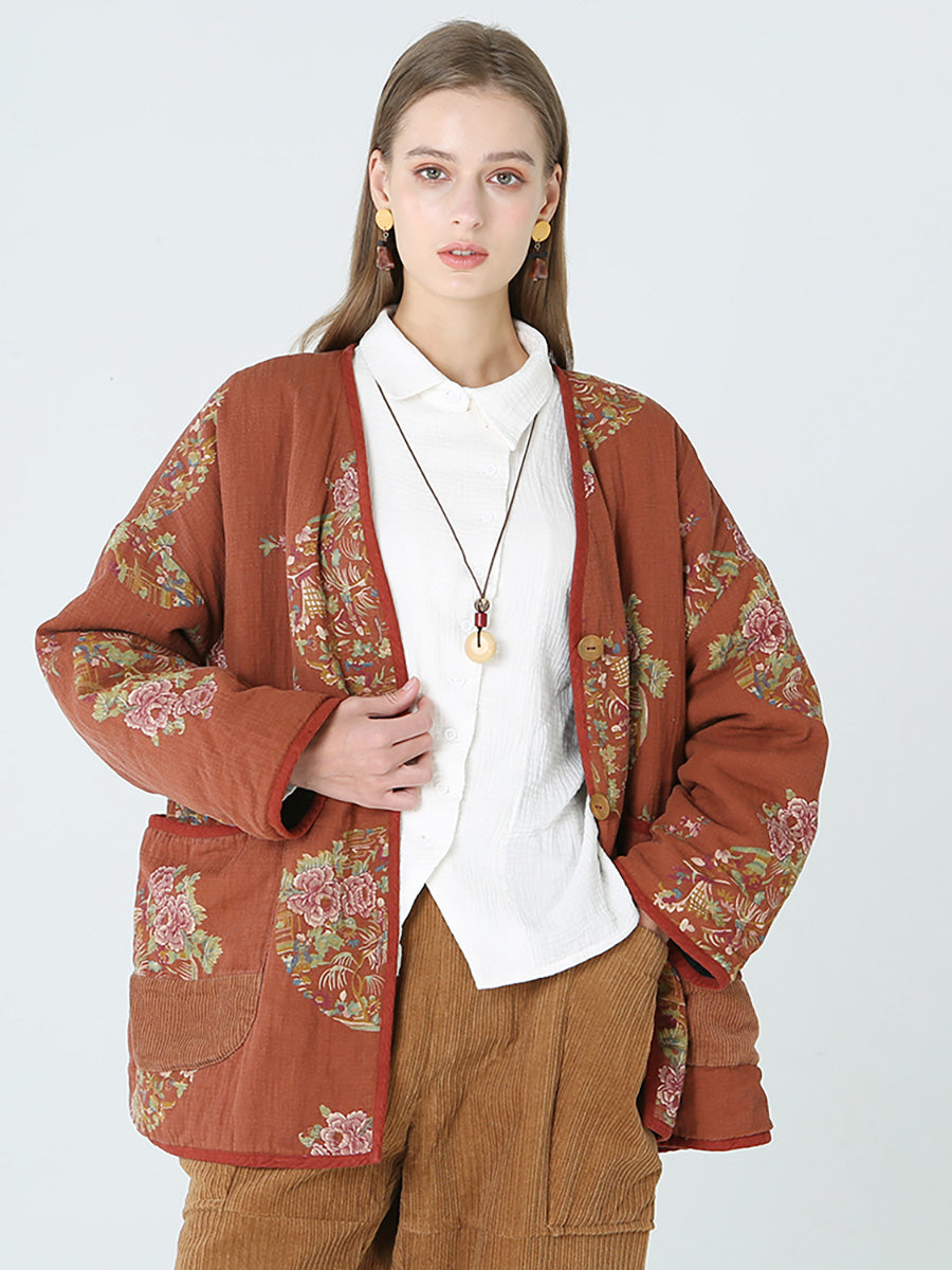 Plus Size Blumendrucke Damen Frühling Langarm Mantel