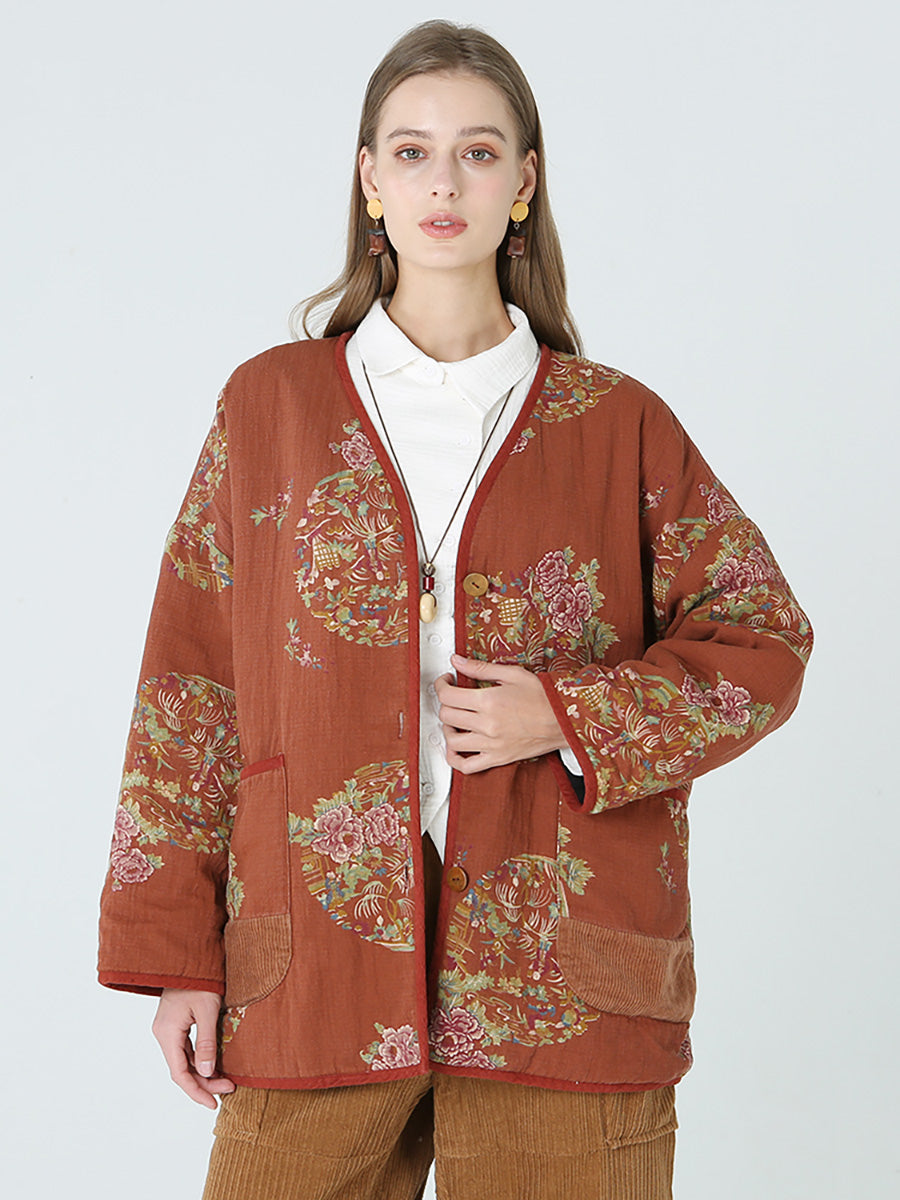 Plus Size Blumendrucke Damen Frühling Langarm Mantel