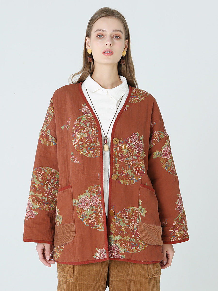 Plus Size Blumendrucke Damen Frühling Langarm Mantel