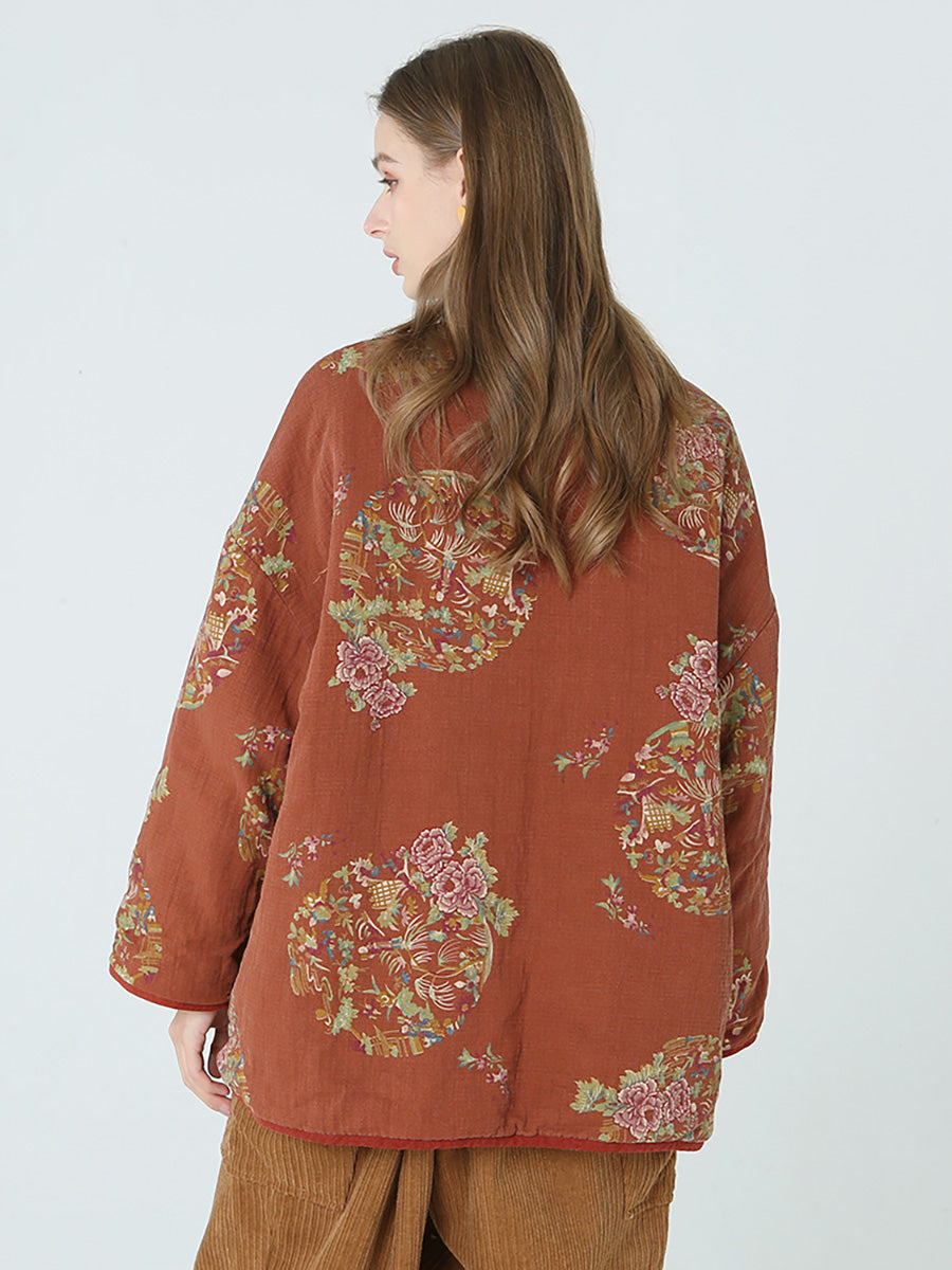Plus Size Blumendrucke Damen Frühling Langarm Mantel