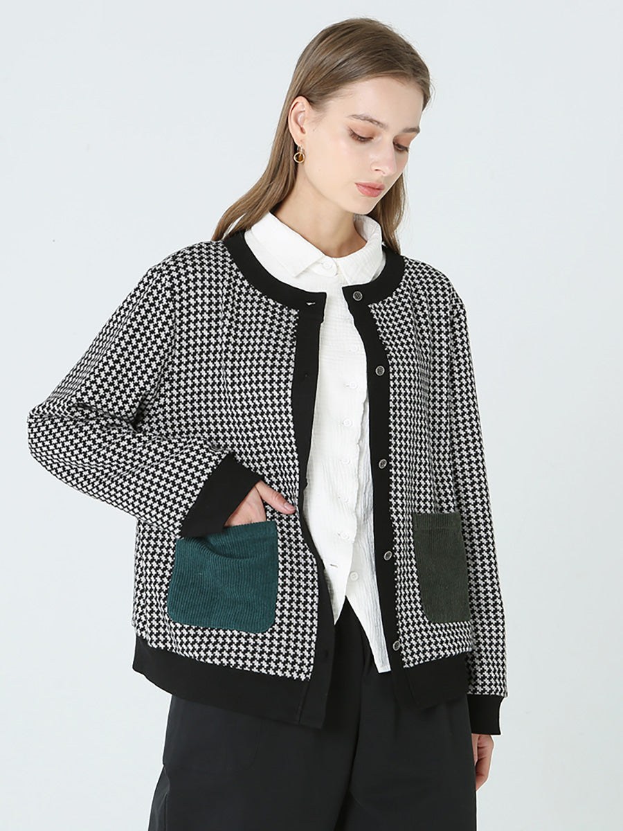 Übergröße Damen Frühling Langarm Karierter Knopfmantel M-2XL