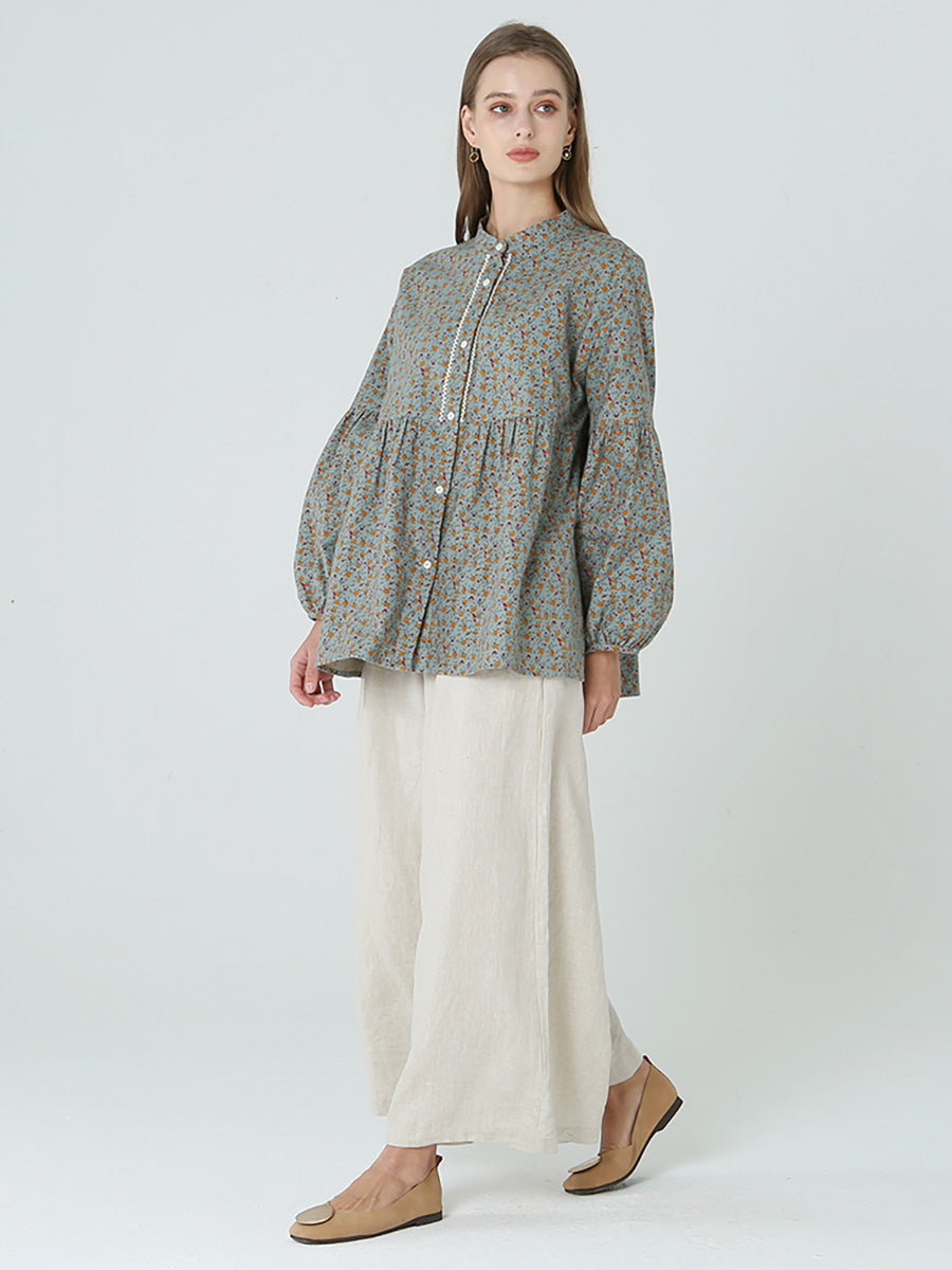Plus Size Blumendrucke Lose Langarm Frühling Damen Shirt M-2XL
