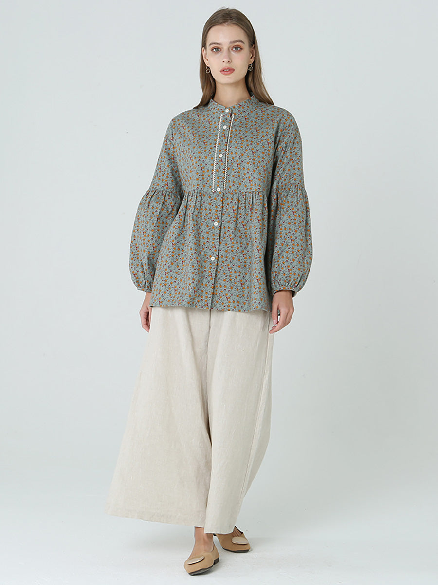 Plus Size Blumendrucke Lose Langarm Frühling Damen Shirt M-2XL
