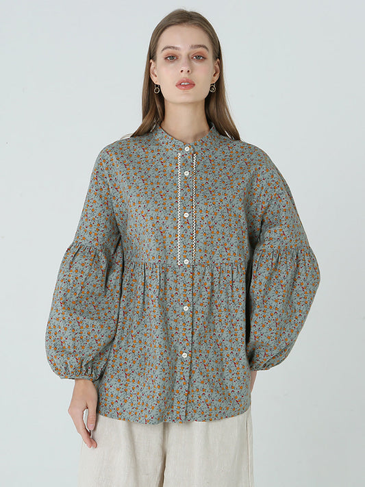 Plus Size Blumendrucke Lose Langarm Frühling Damen Shirt M-2XL